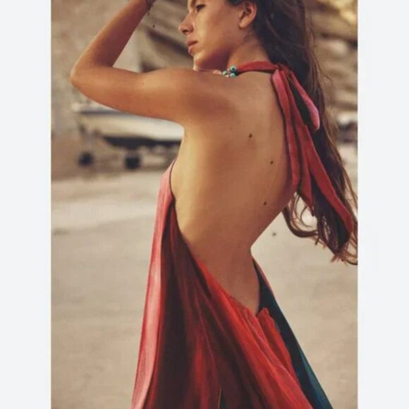 NWT ZARA BEADED HALTER DRESS OPEN BACK ASYMMETRIC BLOGGERS FAV - Picture 2 of 10